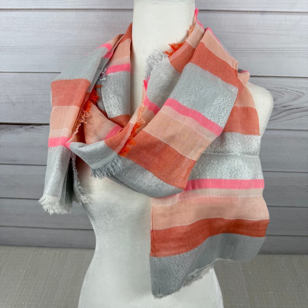 Women's J. Crew Color Block Striped Orange Pink‎ Silver Scarf O/S